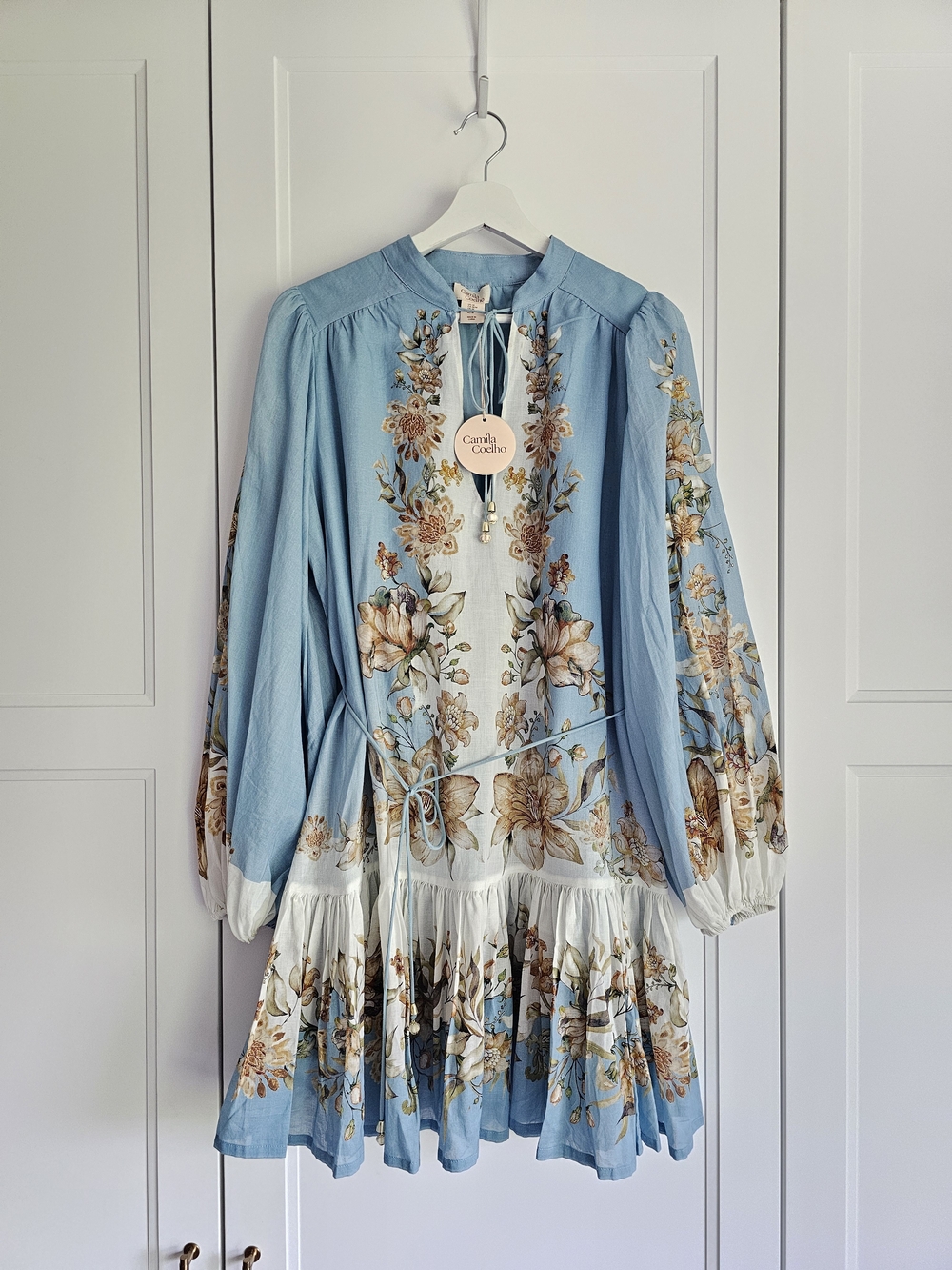 Camila Coelho Light Blue Floral Boho Zimmeman Mini Dress NWT $285